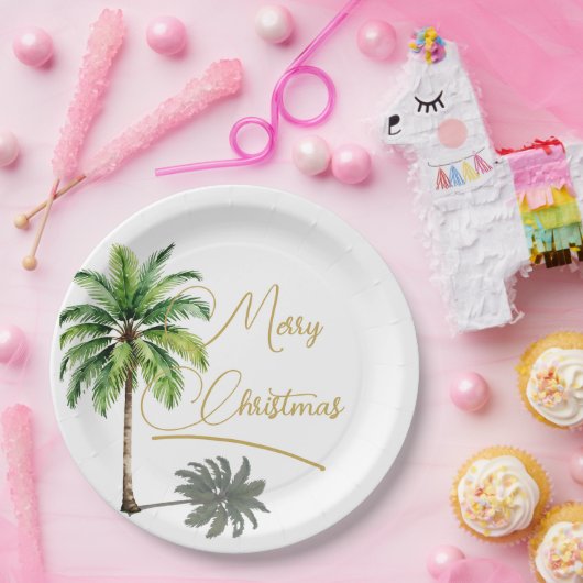 クリスマスパームエレガント金ゴールドメリー ペーパープレート (パーティー)