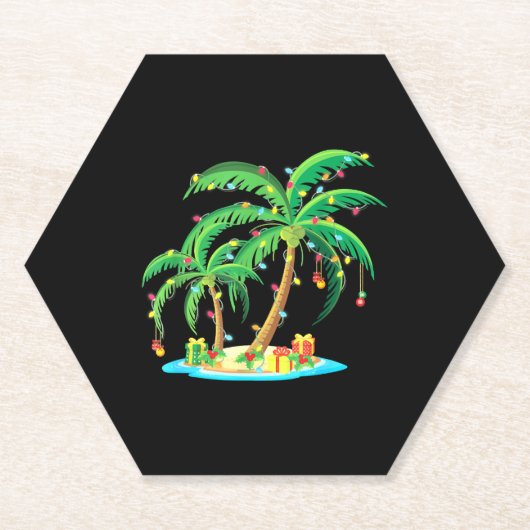 クリスマスパームツリートロピカルココナッツクリスマス ペーパーコースター (正面)