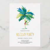 クリスマスパームツリーホリデーパーティー招待状 箔シーズンカード (正面)