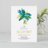クリスマスパームツリーホリデーパーティー招待状 箔シーズンカード (立ち正面)