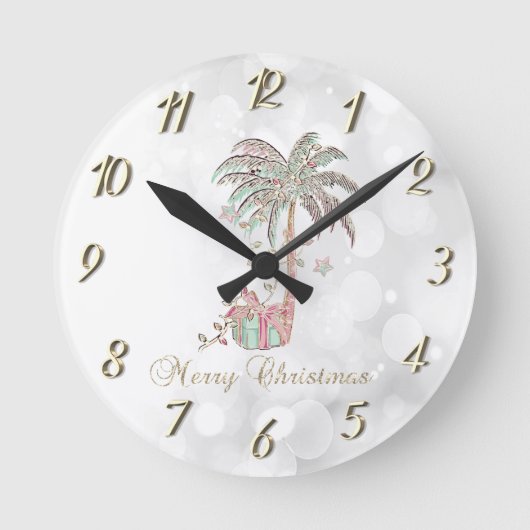 クリスマスパームツリー，プレゼント，ストリングライト，《写真》ぼけ味 ラウンド壁時計 (正面)
