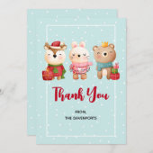 クリスマスパール – トナカイのクマ&ウサギありがとう サンキューカード (正面/裏面)