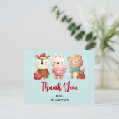 クリスマスパール – トナカイのクマ&ウサギありがとう ポストカード (スタンド正面)