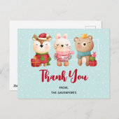 クリスマスパール – トナカイのクマ&ウサギありがとう ポストカード (正面/裏面)