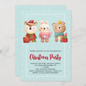 クリスマスパール – トナカイのクマ&ウサギパーティー 招待状 (正面/裏面)