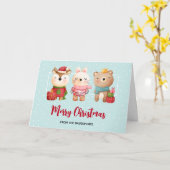 クリスマスパール – トナカイのクマ&ウサギ カード (黄色い花)