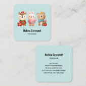 クリスマスパール – トナカイのクマ&ウサギ スクエア名刺 (正面/裏面)