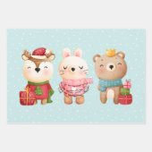 クリスマスパール – トナカイのクマ&ウサギ ラッピングペーパーシート (正面3)