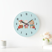 クリスマスパール – トナカイのクマ&ウサギ ラージ壁時計 (ホーム)