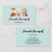 クリスマスパール – トナカイのクマ&ウサギ 名刺 (正面/裏面)