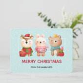 クリスマスパール – トナカイのクマ&ラビットホリデー シーズンカード (スタンド正面)