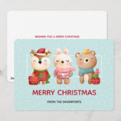 クリスマスパール – トナカイのクマ&ラビットホリデー シーズンカード (正面/裏面)