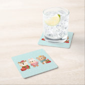 クリスマスパール – トナカイ、クマ&ウサギ スクエアペーパーコースター (インサイチュ)