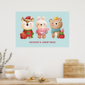 クリスマスパール – トナカイ、クマ&ウサギ ポスター (キッチン)