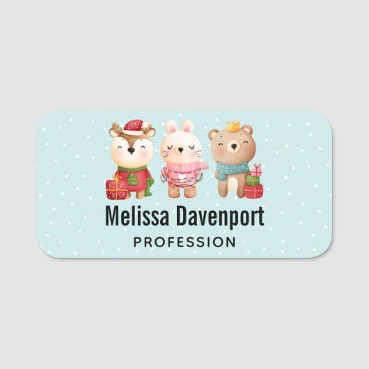 クリスマスパール – トナカイ、クマ&ウサギ 名札 (正面)