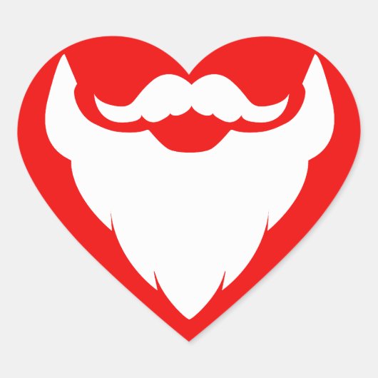 クリスマスヒゲと口ひげサンタの赤いステッカー ハートシール (正面)