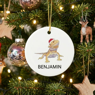 クリスマスヒゲトカゲサンタ帽子 セラミックオーナメント