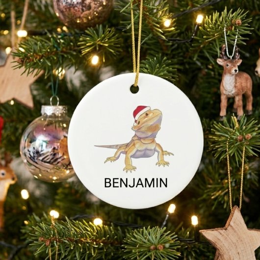クリスマスヒゲトカゲサンタ帽子 セラミックオーナメント
