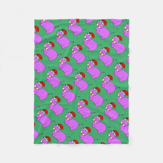 クリスマスヒッポグリーンフリースブランケット フリースブランケット (正面)