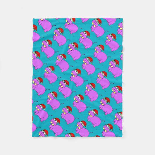 クリスマスヒッポブルーフリースブランケット フリースブランケット (正面)