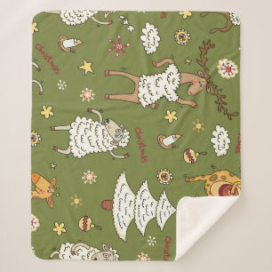 クリスマスヒツジ：動物のヴィンテージイラストレーション。 シェルパブランケット