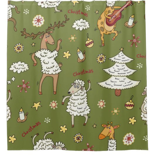 クリスマスヒツジ：動物のヴィンテージイラストレーション。 シャワーカーテン (正面)