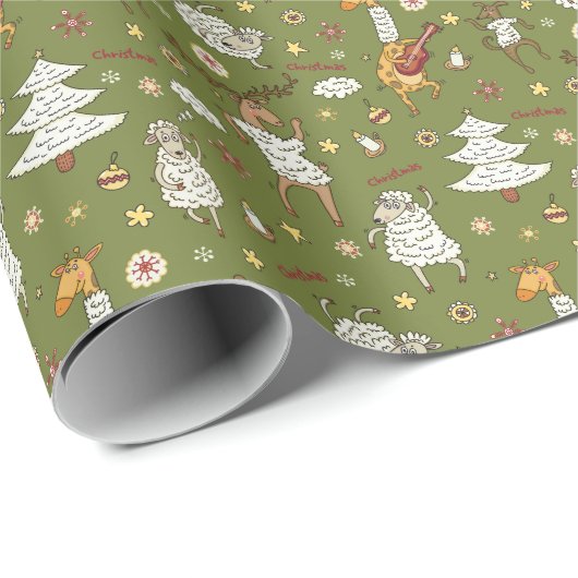 クリスマスヒツジ:動物のヴィンテージイラストレーション。 ラッピングペーパー (ロールコーナー)