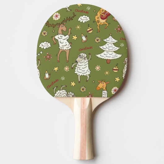 クリスマスヒツジ：動物のヴィンテージイラストレーション。 卓球ラケット (正面)