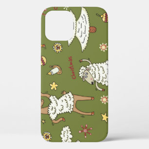 クリスマスヒツジ:動物のヴィンテージイラストレーション。 iPhone 12ケース