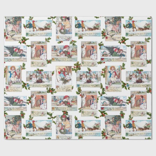 クリスマスビクトリアンの挨拶を楽しむ子どもたち ラッピングペーパー (フラット)
