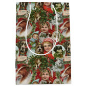 クリスマスビクトリアンの猫と犬がコラージュを壊す  ミディアムペーパーバッグ (正面)