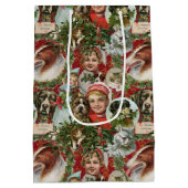 クリスマスビクトリアンの猫と犬がコラージュを壊す  ミディアムペーパーバッグ (裏面)