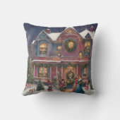 クリスマスビクトリアンイブの家、女性、子供 クッション (裏面)