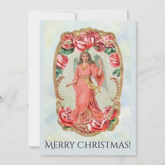 クリスマスビクトリアンエンジェルフレームバラ招待状 カード (正面)