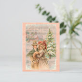 クリスマスビクトリアンカップルのプレゼント シーズンポストカード (スタンド正面)