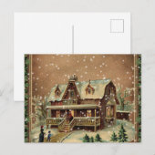 クリスマスビクトリアンコテージインウィンターイラストレーション シーズンポストカード (正面/裏面)
