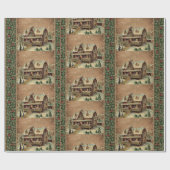 クリスマスビクトリアンコテージインウィンターイラストレーション ラッピングペーパー (フラット)