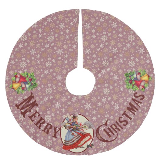 クリスマスビクトリアンショッピング | パープル ブラッシュドポリエステルツリースカート (正面)