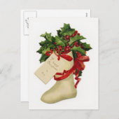 クリスマスビクトリアンストッキングとホリーはがき シーズンポストカード (正面/裏面)