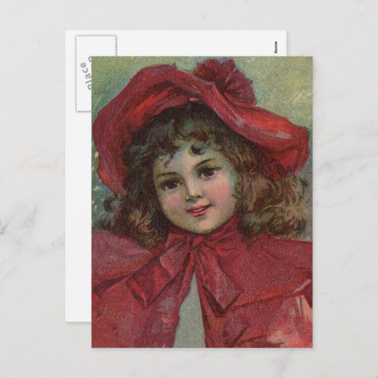 クリスマスビクトリアンチャイルドレッドハットガールポートレートAr シーズンポストカード (正面/裏面)