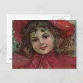 クリスマスビクトリアンチャイルドレッドハットガールポートレートAr シーズンポストカード (正面/裏面)