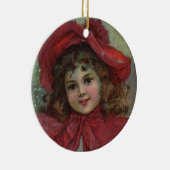 クリスマスビクトリアンチャイルドレッドハットガールポートレートAr セラミックオーナメント (右)