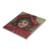 クリスマスビクトリアンチャイルドレッドハットガールポートレートAr タイル (側面)