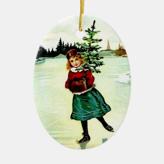 クリスマスビクトリアンツリーの女の子 セラミックオーナメント (正面)