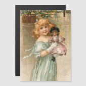 クリスマスビクトリアンボールで人形を飾る微笑み少女 (正面/裏面)