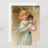 クリスマスビクトリアンボールで人形を飾る微笑み少女 シーズンカード (正面/裏面)