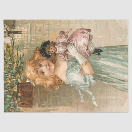 クリスマスビクトリアンボールで人形を飾る微笑み少女 薄葉紙 (正面)