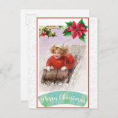 クリスマスビクトリアンヴィンテージ冬雪そり ポストカード (正面/裏面)