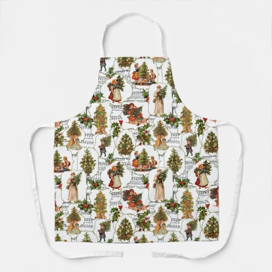 クリスマスビクトリアン・ツリー、ホリー&ミュージック エプロン (正面)