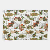 クリスマスビクトリアン・ツリー、ホリー&ミュージック キッチンタオル (横)